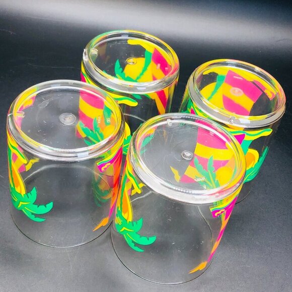80s Gas station Premium Promo Tropical Sail Boat Plastic Drinking Cup Set of 4 - Picture 5 of 10